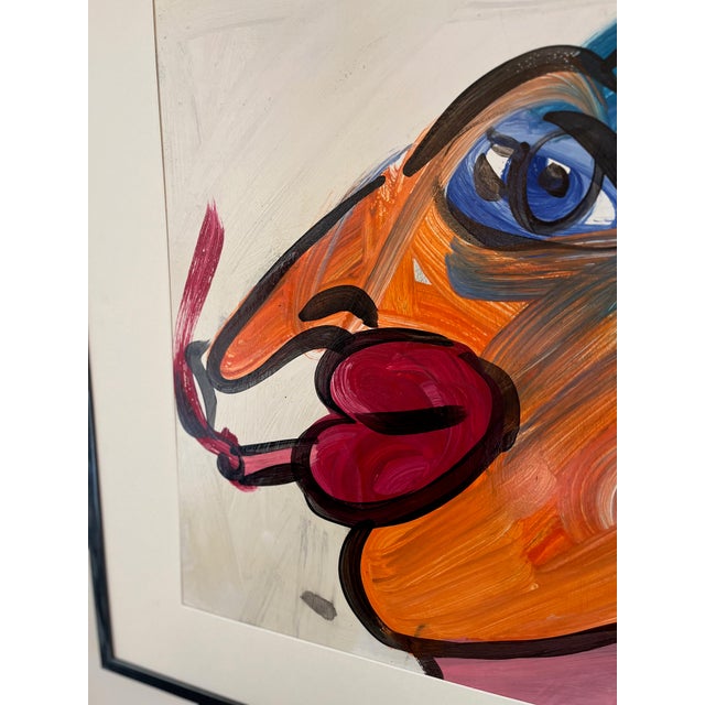 Abstract 1980s Original Abstract Smoking Clown Painting Signed by Artist Peter Keil For Sale - Image 3 of 9