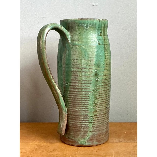 Vintage Handcrafted Green Studio Pottery Jug For Sale - Image 12 of 12