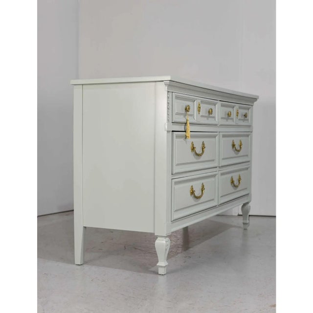 Blue Mid Century French Louis Style Dresser by Dixie - Newly Painted For Sale - Image 8 of 12