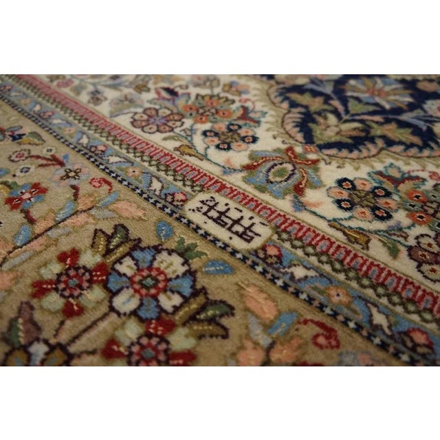 1960s Navy Medallion Vintage Persian Tabriz Rug 3'10" X 4'4" Signed by Tabatabai Silk Highlight Carpet For Sale In New York - Image 6 of 9