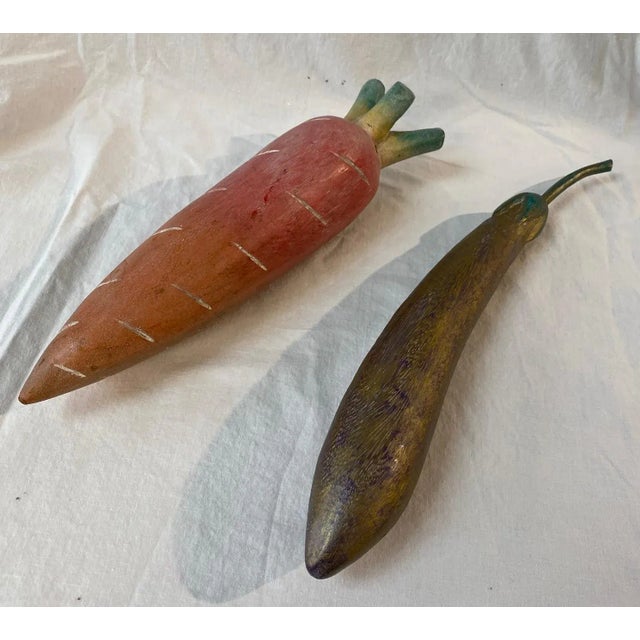Vintage Hand Carved and Painted Wooden Turnip and Eggplant - 2 Pieces For Sale - Image 4 of 10