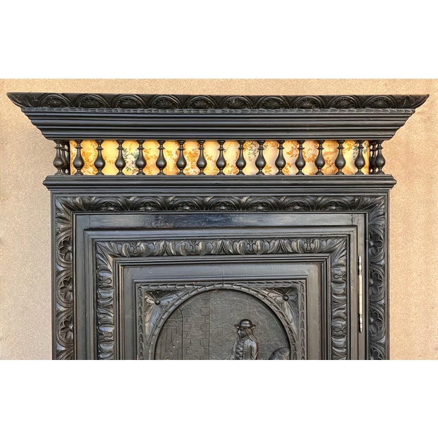 Wood French Renaissance Armoire With Carved One Door and Drawer For Sale - Image 7 of 11