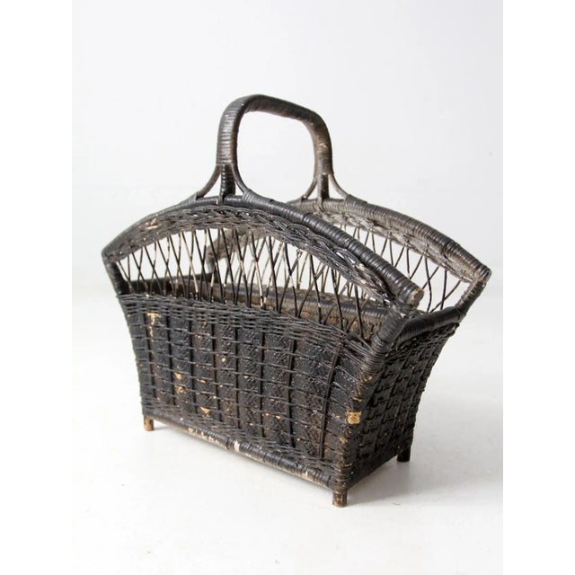 Wood Vintage Wicker Magazine Rack For Sale - Image 7 of 12