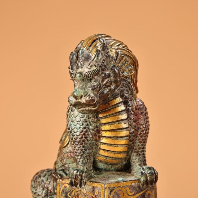 Late 19th Century Gold-Inlaid Bronze Mythical Beast Statue, 1.4kg For Sale In Los Angeles - Image 6 of 9