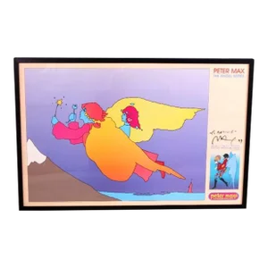 Vintage Peter Max 1999 Highest Mountain Angel Series Exhibition Offset Lithograph Promo Poster Framed
