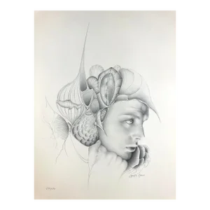 Salvador Dali Inspired B/W Lithograph, French Surrealist Drawing by Gerald Moreno