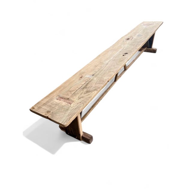 Almond Rustic European Farmhouse Natural Trestle Bench 60" For Sale - Image 8 of 11