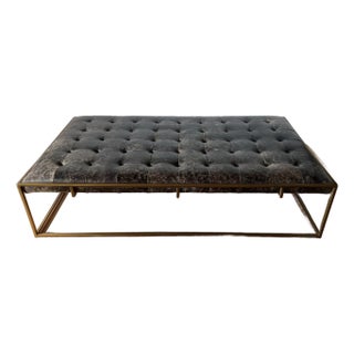 Reduced! Tufted Midcentury / Modern Distressed Leather Chaise Bench For Sale