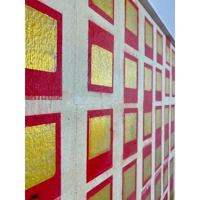 49" Minimalist Organic Modern Gold Foil Grid Painting For Sale - Image 6 of 17
