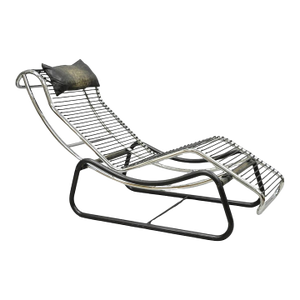 Vintage Le Corbusier Style Mid Century Modern Chrome Chaise Lounge Chair, Italy