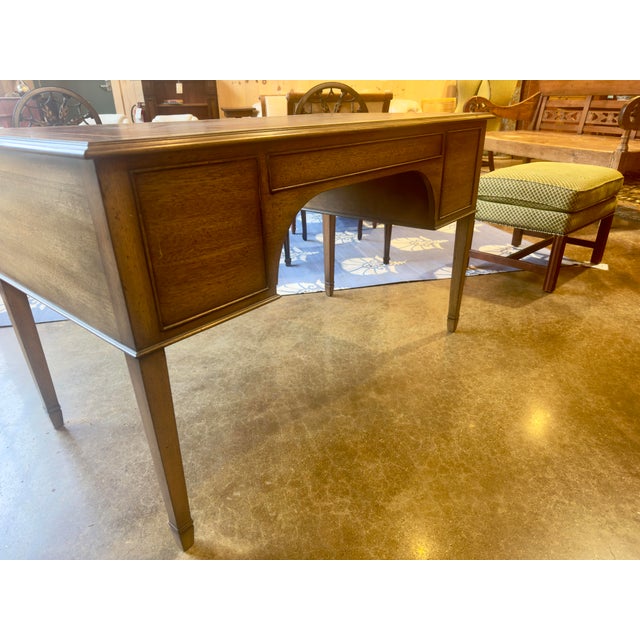 Wood Smith & Watson Custom Made Red Tooled Leather Top Writing Desk For Sale - Image 7 of 8