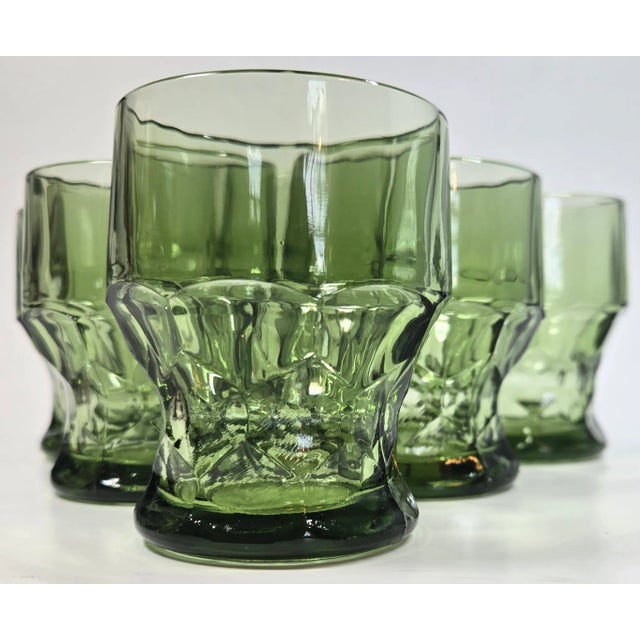 Faceted Green Georgian Lowballs - Set of Six For Sale - Image 11 of 12