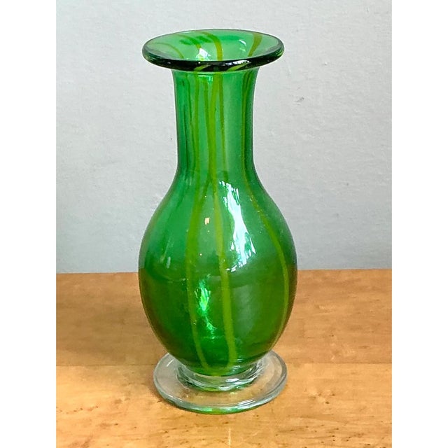 Vintage Italian Striped Green Glass Vase For Sale - Image 9 of 12