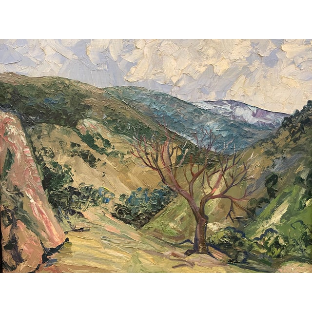 Sky Blue Carl Pappe Plein Air Landscape Impressionist Oil on Panel Original Frame For Sale - Image 8 of 9
