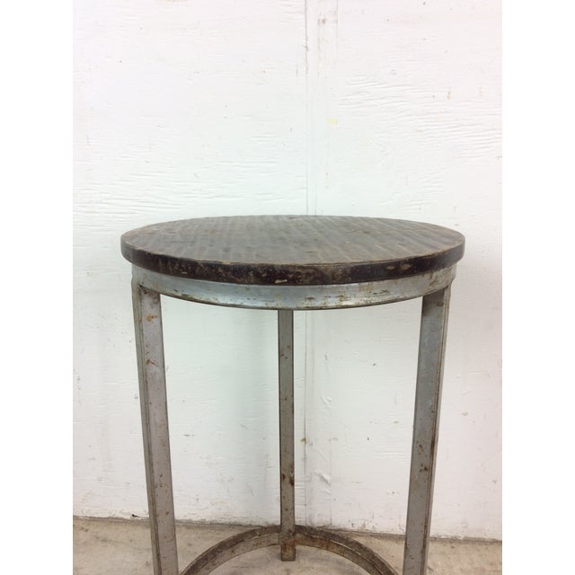 Industrial Mid Century Industrial Style Footstool With Wood Top For Sale - Image 3 of 12