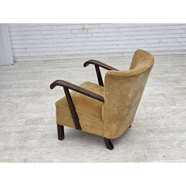 Wood Danish Beech Armchair with Corduro Upholstery, 1950s, For Sale - Image 7 of 18