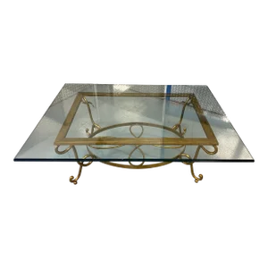 Large René Prou Style Gilt Iron Coffee Table or French Art Deco Style Cocktail Table