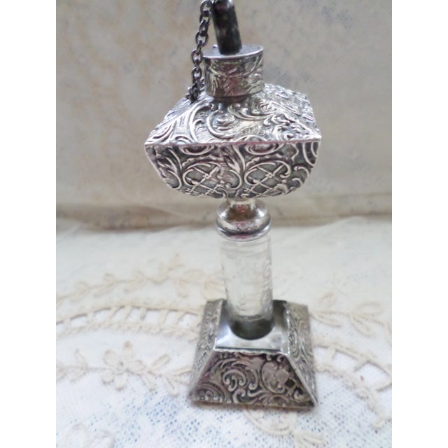 This is a Superb! Rare Antique Ornate Sterling Silver Table Cigar Lighter with a Etched Crystal Base with Sterling Overlay...