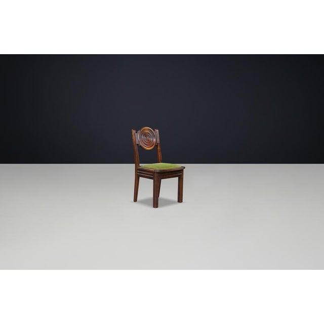 Textile Vintage French Carved Oak Dining Chairs with Original Velvet, 1930s, Set of 6 For Sale - Image 7 of 11