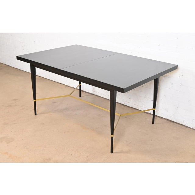 Wood Paul McCobb for Directional Black Lacquer and Brass Extension Dining Table, Newly Refinished For Sale - Image 7 of 12