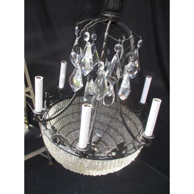 Vintage Chandelier Crystal Beaded Bowl Chandelier Circa 40s For Sale In New York - Image 6 of 13