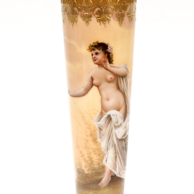 Ceramic Antique Hand Painted Royal Vienna Gilt Porcelain Bud Vase Entitled 'Echo' For Sale - Image 7 of 14
