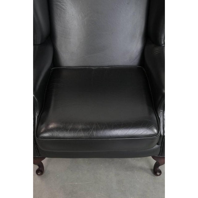 English Style Black Cowhide Chesterfield Wing Chair For Sale - Image 6 of 15