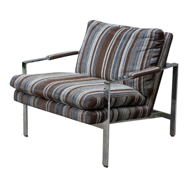 1970s Milo Baughman for Thayer Coggin Chrome Flat Bar Lounge Chair For Sale