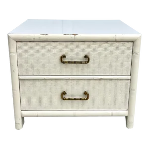 1960's White Faux Bamboo 2-Drawer Nightstand