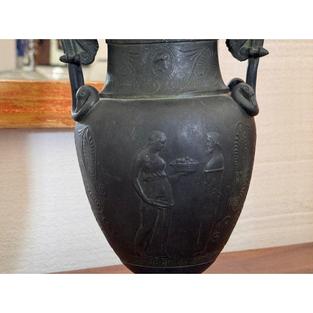 19th Century Italian Grand Tour Urn With Swan Handles on Marble Base For Sale - Image 4 of 9