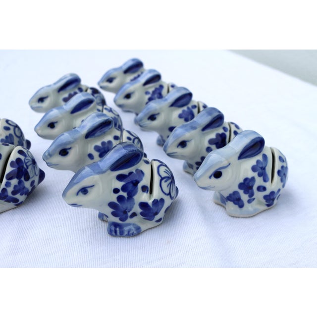 Vintage Delft Blue and White Bunny Rabbit Ceramic Place Card Holders-Set of 11 For Sale - Image 4 of 15