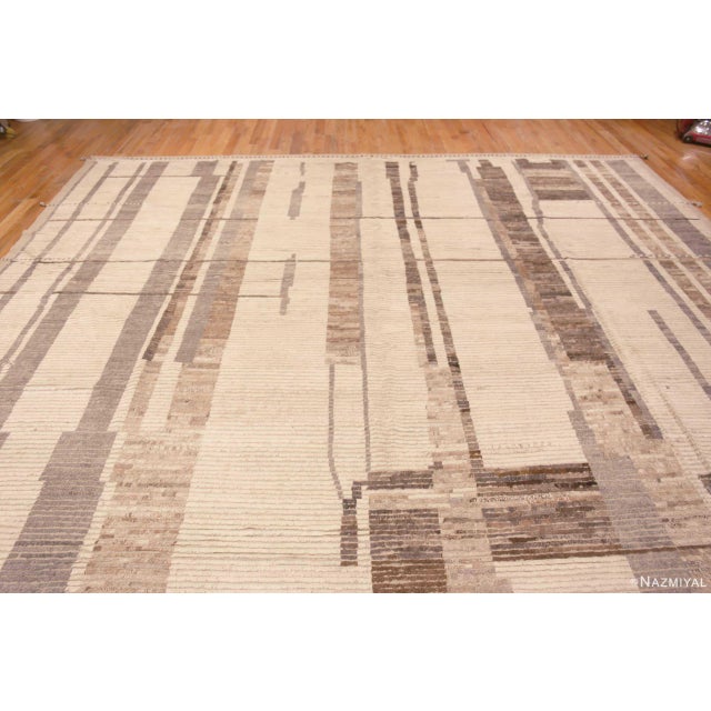 Tribal Tribal Geometric Light Cream Earthy Grey Square Shape Modern Room Size Rug For Sale - Image 3 of 8