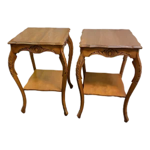 Vintage French Style Carved Legs and Skirts Wood Side Tables - a Pair