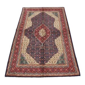 Sarouk Rug 4’4” X 6’8” Blue Wool Vintage Traditional Hand-Knotted Carpet