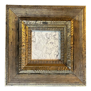 1940’s Original Abstract Life Study Ink Drawing Chunky Gold Frame For Sale