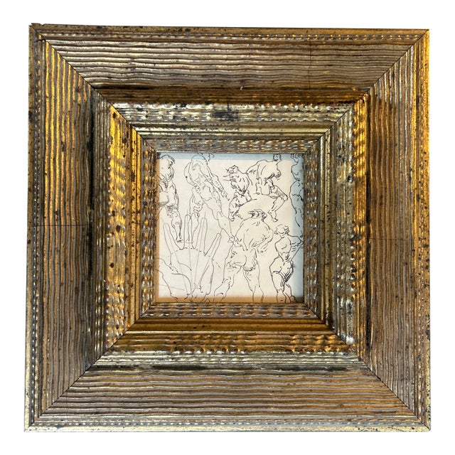 1940’s Original Abstract Life Study Ink Drawing Chunky Gold Frame For Sale