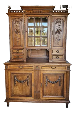 French Renaissance Revival, Late 1800's French Louis XVI Two Piece Cabinet
