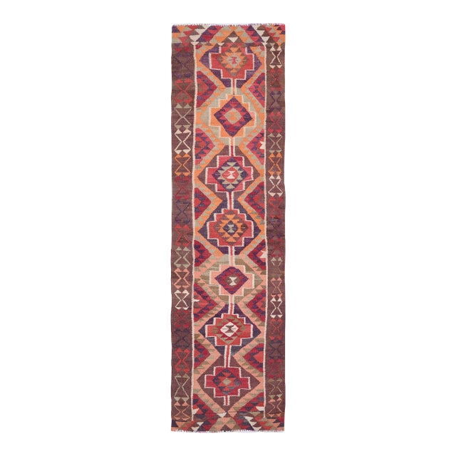 1970s Vintage Handmade Wool Cotton Red Runner Rug For Sale