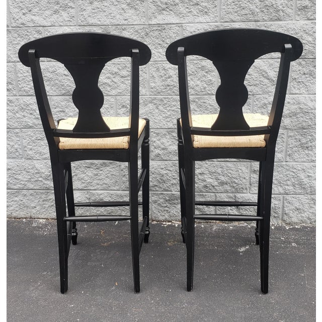 Ethan Allen Vintage French Country Rush Seat Bar Stools in Black, a Pair Chairish