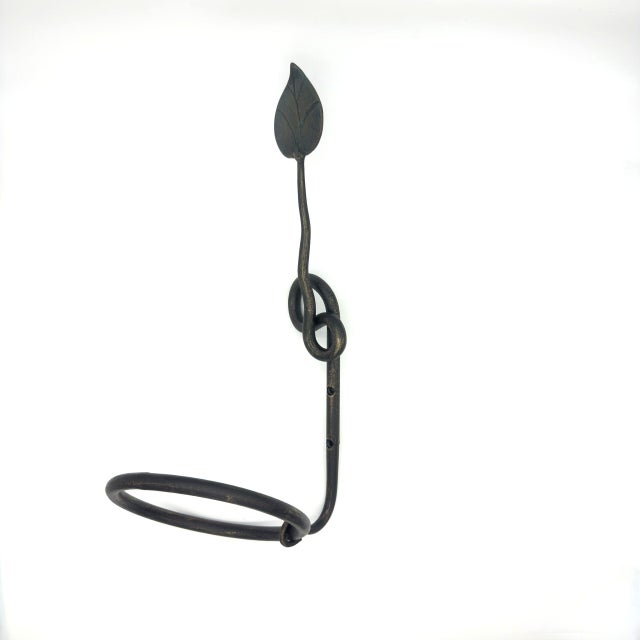 Hand-Forged Wrought Iron Towel Ring (Botanical Leaf Motif) Statement Bathroom Hardware For Sale - Image 4 of 6