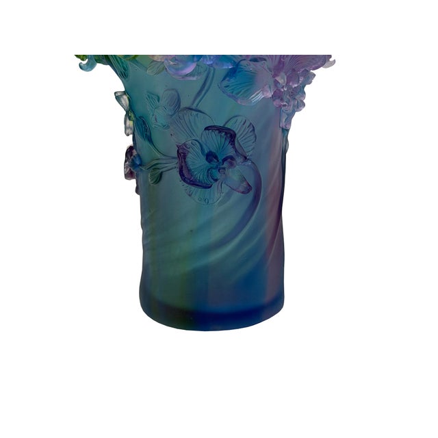 Purple Blue Green Crystal Glass Orchid Blossom Vase Display Art For Sale - Image 10 of 13