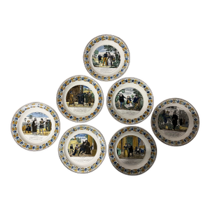 Antique French Creil Plates With Typography- Set of 7