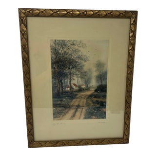 Antique Signed Landscape Lithograph “By the Road,” Circa 190 For Sale