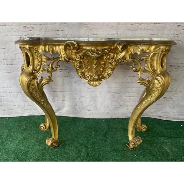 French Louis XV Style Giltwood Console Table With Marble Top For Sale - Image 14 of 18