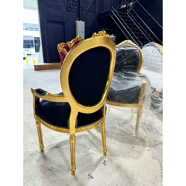 Baroque Black Velvet Accent Chair With Luxurious Gold Leaf Details For Sale - Image 4 of 8