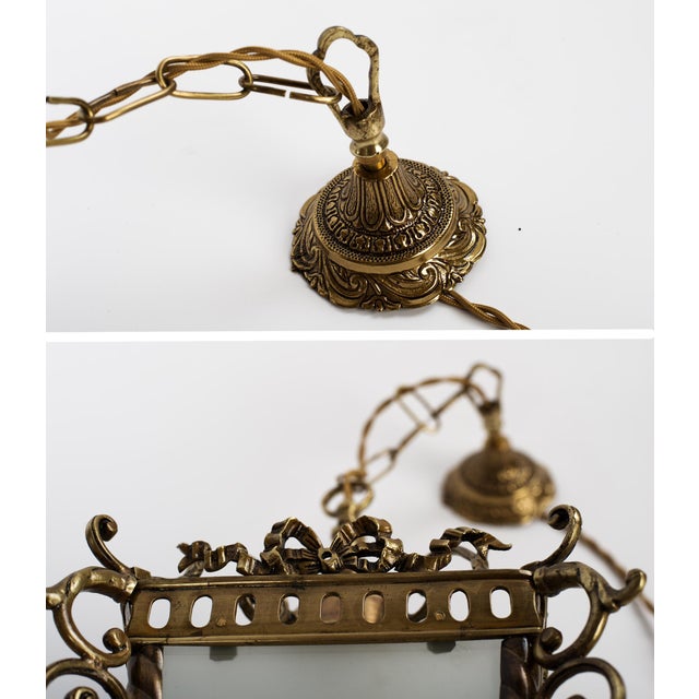 Metal 1950s Brass & Etched Glass Cross Lantern For Sale - Image 7 of 11