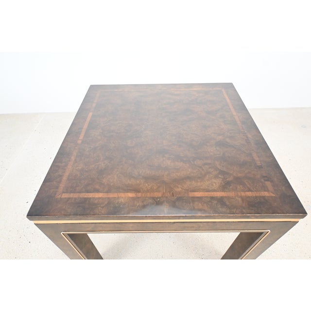 Wood Mastercraft Burled Elm and Brass Accent Side Table For Sale - Image 7 of 18