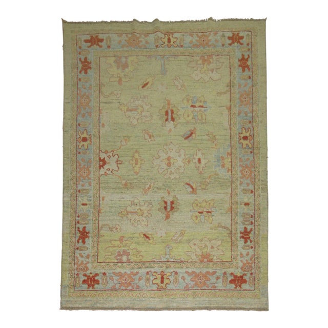Green Turkish Oushak Rug, 6'9'' X 9' For Sale