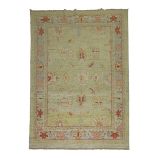 Vintage Green Turkish Oushak Rug - 6'9" x 9' For Sale