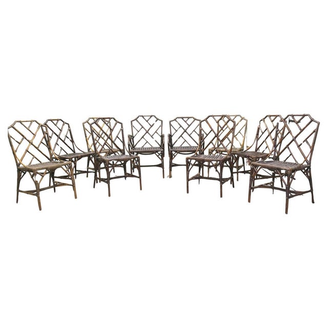Vintage Chinese Chippendale Angraves Bamboo Plantation Chairs, 1930, Set of 10 For Sale - Image 9 of 9